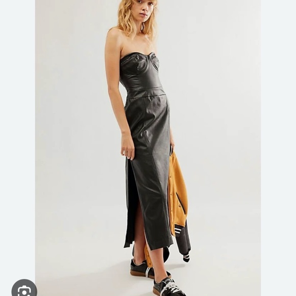 Free People Mira Leather Bodice Midi Dress - Size 10 - Picture 3 of 12